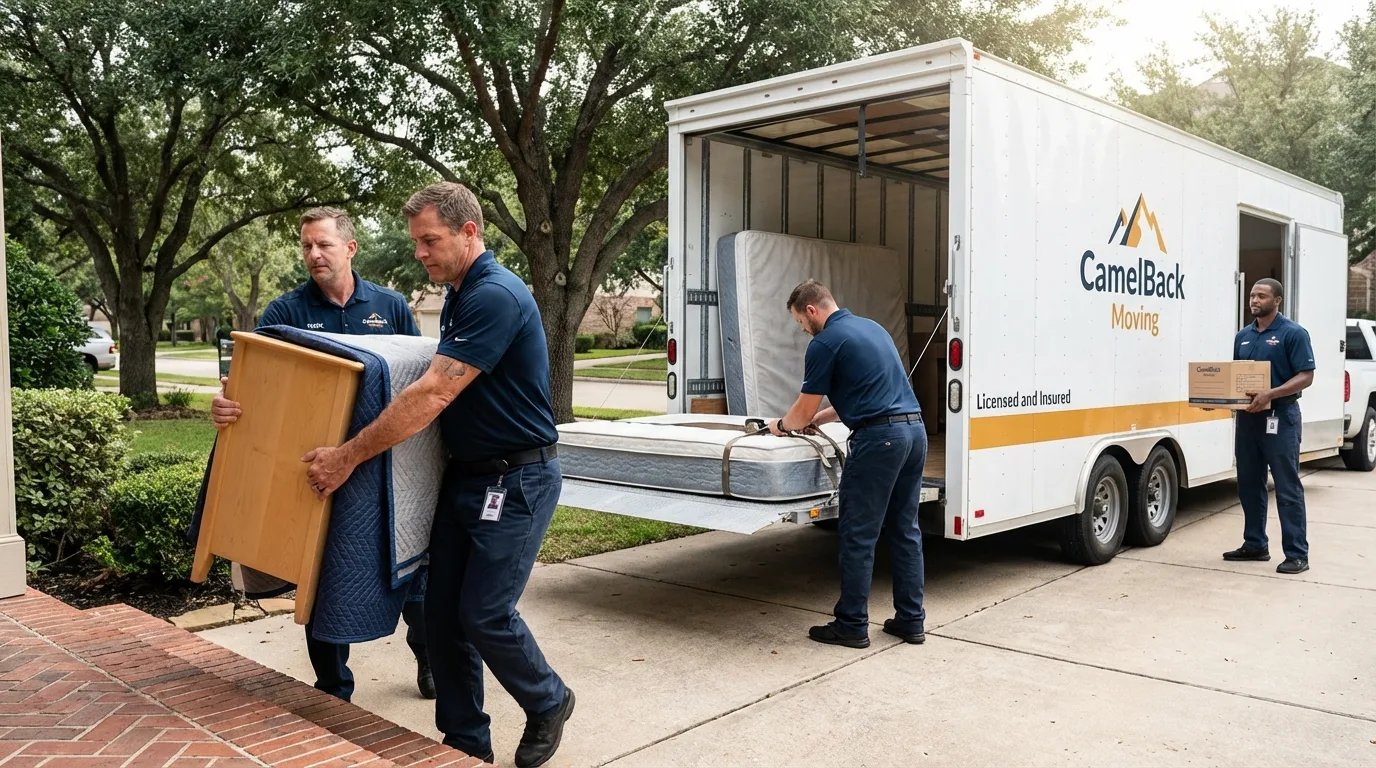 Crew loading residential truck for cross-state move from Bristol, ME