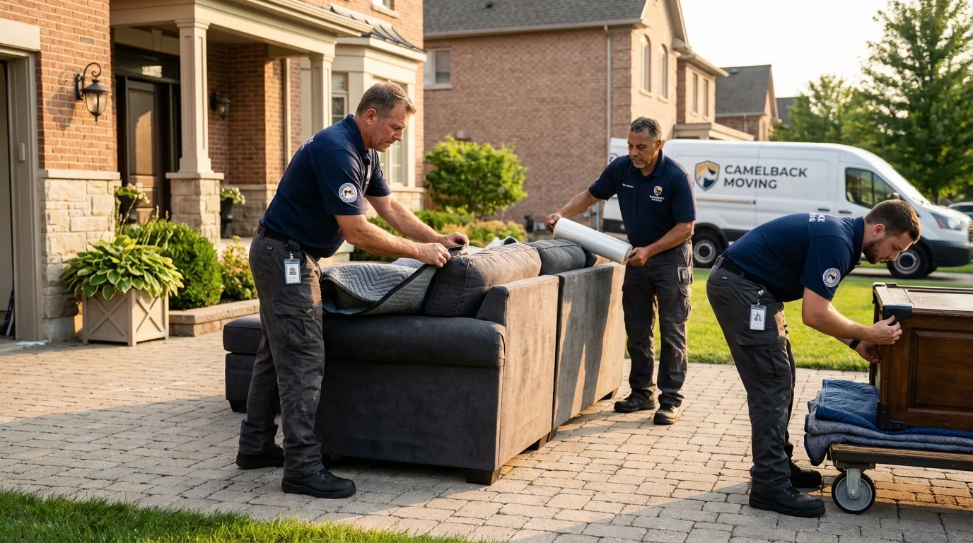 Large estate moving crew wrapping furniture in Bristol, ME
